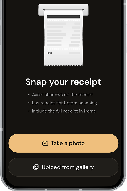 Tab reading every line of a photographed receipt